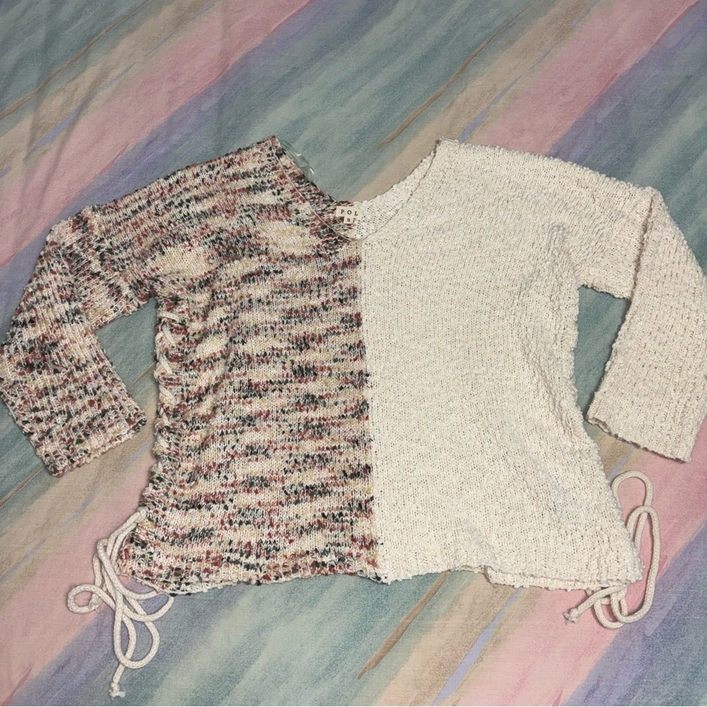 Pol Open Knit Two Tone Artsy Earthy Bohemian Boho Chic Oversized Sweater size S